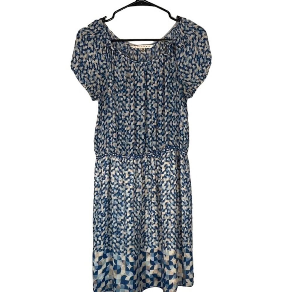 Max Studio Blue Watercolor Dress Women Multicolor Short Sleeve Casual Sz XS